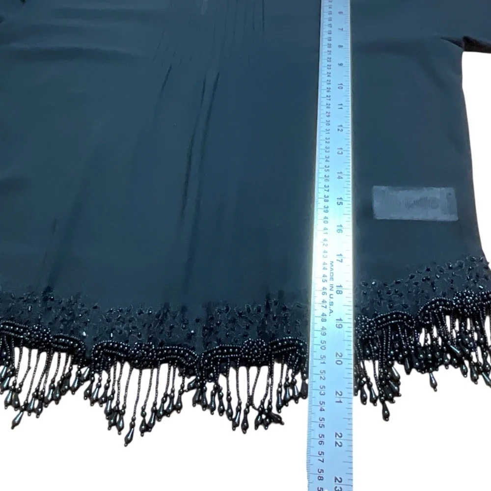 MICHAEL MICHAEL KORS Black Beaded Long Sleeve Fancy Easy Care Poly Blouse Sz M - Picture 7 of 12